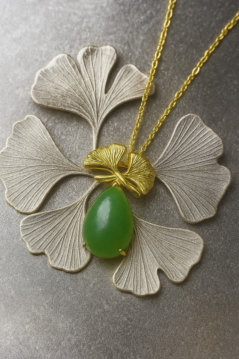 迎來幸福 玉墜 天然碧玉9x14mm A貨 925 純銀 情人節 生日 禮物 - 項鍊 - 玉石 綠色