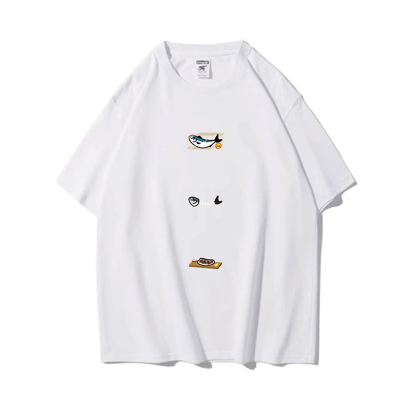 Mackerel short-sleeved T-shirt 8 colors unisex fishing club (men) - เสื้อยืดผู้ชาย - ผ้าฝ้าย/ผ้าลินิน ขาว