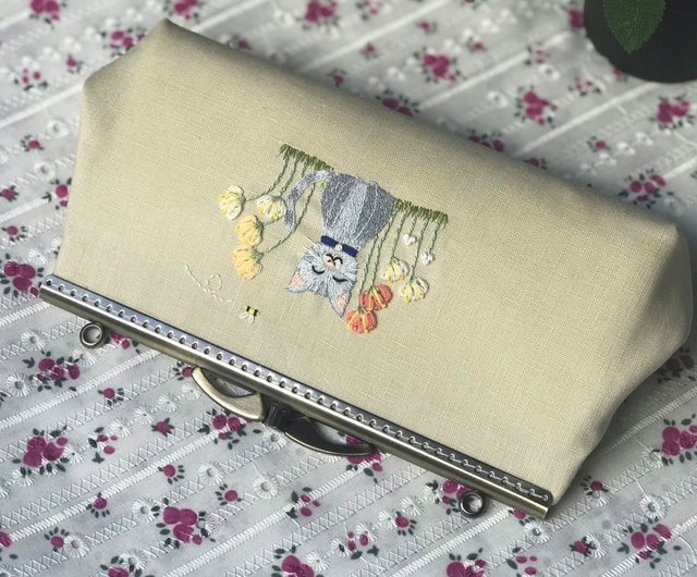 送料無料 クラッチバッグ ポシェット カッチ刺繍 古布 (1点物