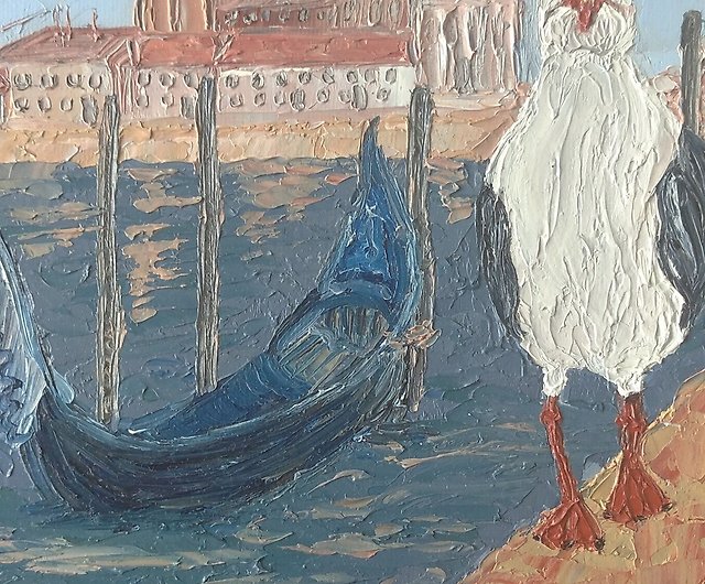 Oil Painting Seagull Wall Art Venice Gondola Seascape Original Pier Italy 設計館artsli 海報 掛畫 掛布 I - Seagull Wall Art Paintings