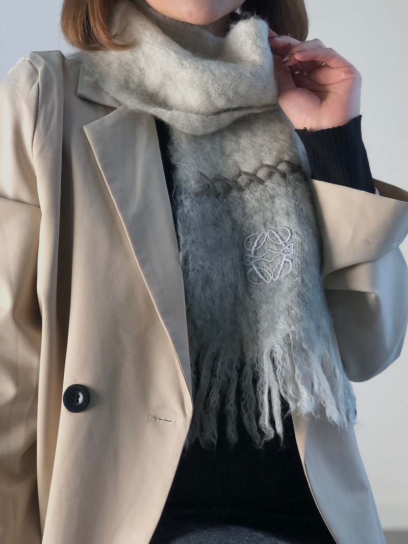 【Direct from Japan Luxury Pre-owned Bag】LOEWE Scarf Gray Anagram Mohair Vintage Old ri533s - Knit Scarves & Wraps - Other Materials Gray