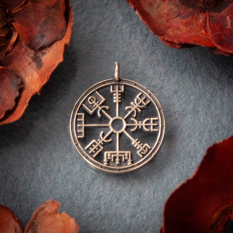 Vegvisir viking compass pendant. Norse rune necklace. Man jewelry for traveller - 項鍊 - 其他金屬 橘色