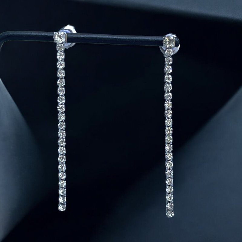 Dainty CZ Chain long Earrings for Women /Tarnish Free Waterproof Jewellery - ต่างหู - คริสตัล สีทอง