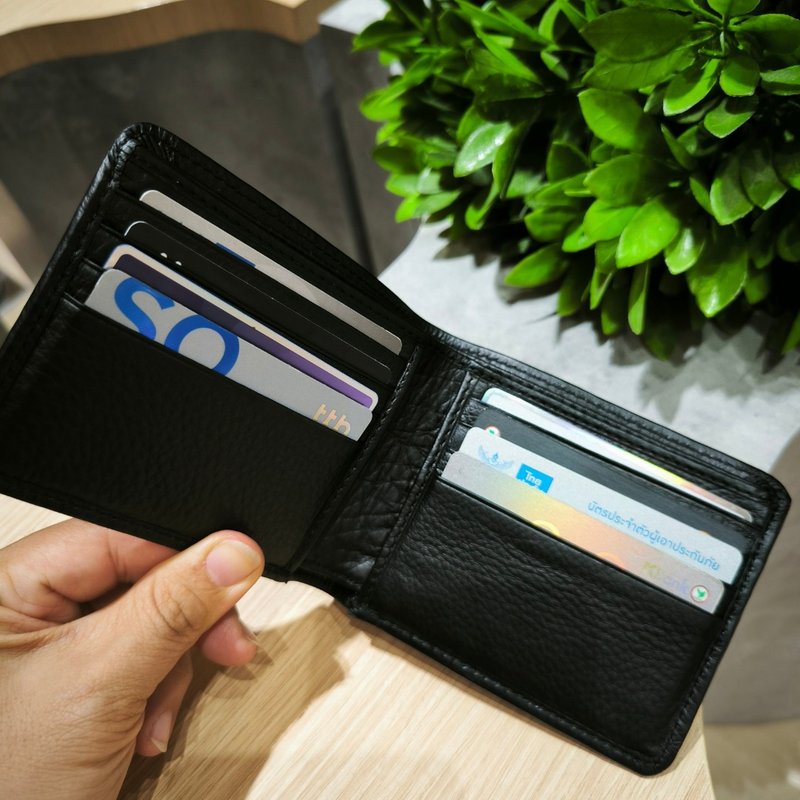 W008 Wallet+Card slot - Black - Genuine leather - 皮夾/長短夾/錢包 - 真皮 黑色