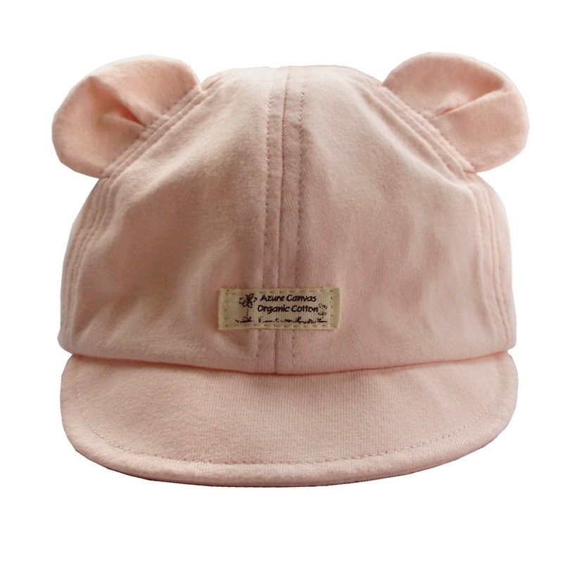 有機棉竹節熊耳棒球帽-粉紅 - 嬰兒帽子/髮帶 - 棉．麻 