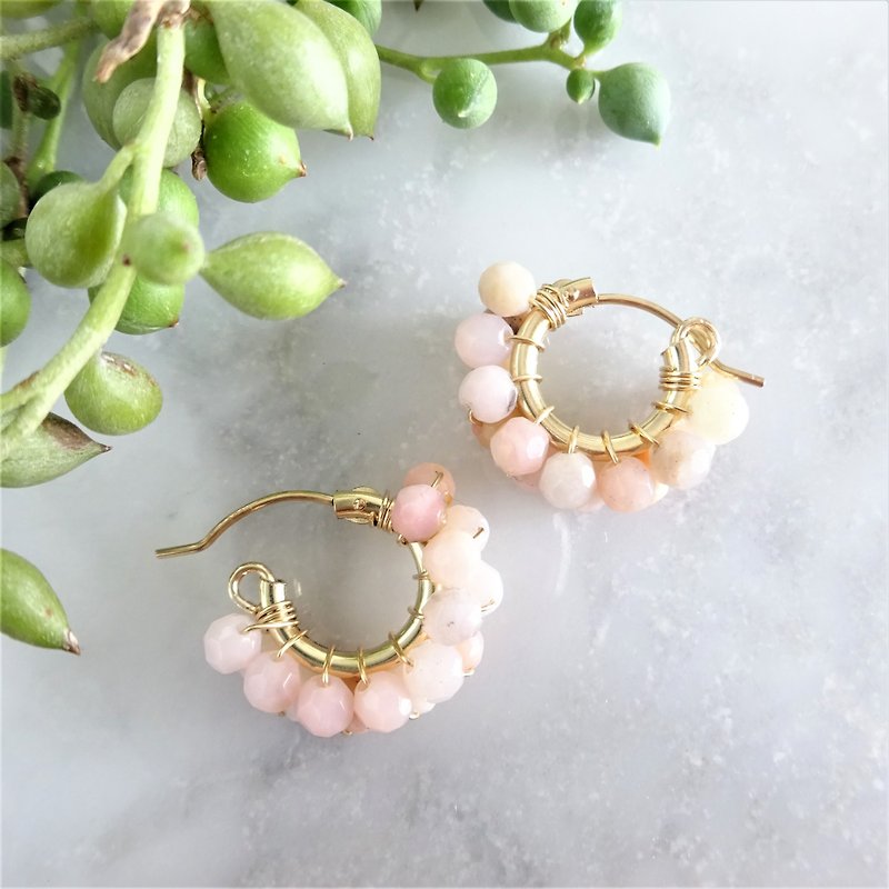 14kgf*Pink Opal wrapped pierced earring / earring - Earrings & Clip-ons - Gemstone Pink