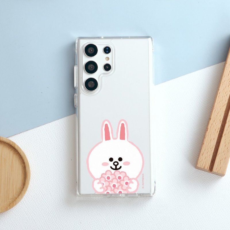 LINE FRIENDS經典-手捧花防摔透明SAMSUNG手機殼-兔兔款 - 手機殼/手機套 - 塑膠 多色