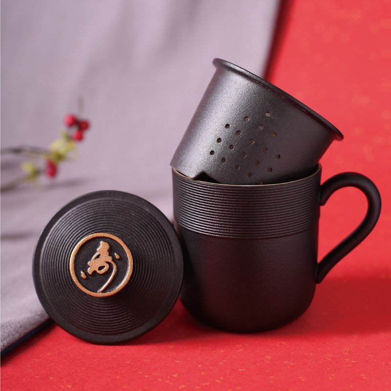 陸寶 真好 金猴 壽字 蓋杯 泡茶杯 - 茶壺/茶杯/茶具 - 陶 黑色