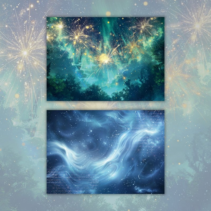 A4. Summer Magic. Fireworks Blue - 卡片/明信片 - 紙 咖啡色