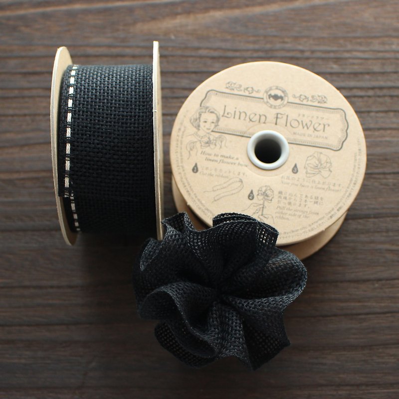 40mm width No,1176-40mm/#10 Black  Linen Flower Ribbon　sold by 5m(1Roll) - Knitting, Embroidery, Felted Wool & Sewing - Cotton & Hemp Black
