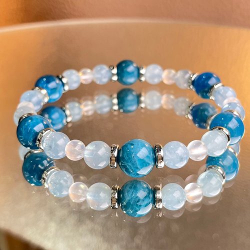 Hoshino Jewelry Kan 海藍寶 磷灰石 月亮石 天然能量 手作禮物 日本製 水晶手鍊
