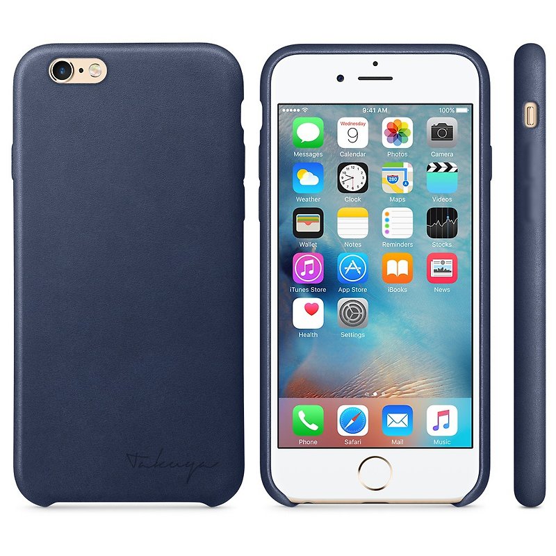 Name Customized iPhone Case Blue iPhone 8/7/6 / 6s / Plus - เคส/ซองมือถือ - หนังแท้ สีน้ำเงิน