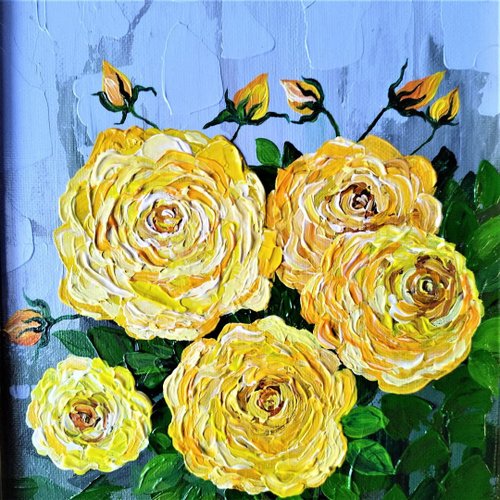 花の絵　花　フラワー　アクリル画　黄色　バラ　イエロー　版画　ユリ　ガーデン アクリル額☆アメリカで版画化 花の絵 花 フラワー アート