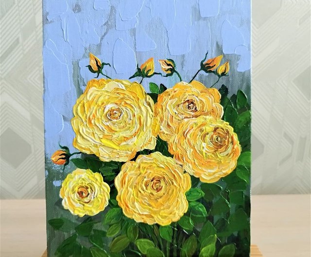 黄色のバラをアクリル画でアクリルブーケ オブ フラワーズ アート