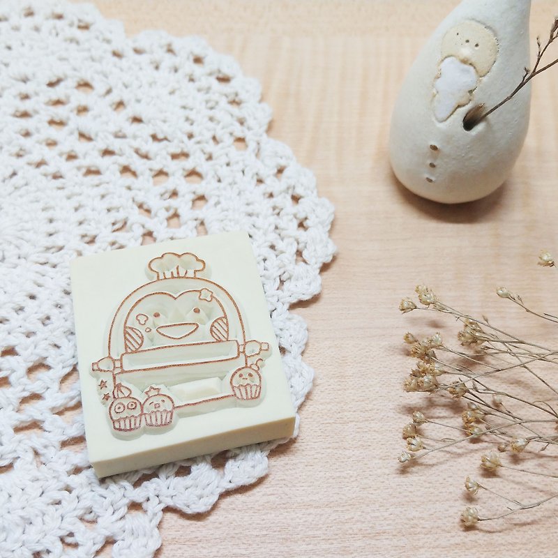 | Exhibition Works | Small Animal Frame Vol.2 - Bakery Little Penguin Hand-Carved Rubber Stamp - Stamps & Stamp Pads - Wood Multicolor