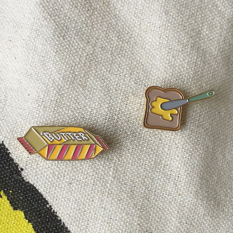 Seasonal Sale-Beautiful Metal Badge Pin Set (2 entries)-10 Butter and Toast, E2D15749 - เข็มกลัด/พิน - โลหะ หลากหลายสี