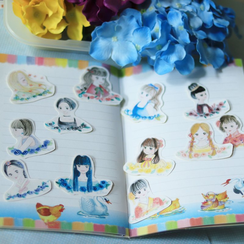 Sticker Pack*Watercolor Rose Girl*12 sheets (small stickers) - สติกเกอร์ - กระดาษ หลากหลายสี