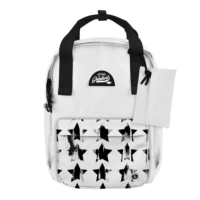 Grinstant mix and match detachable 13-inch backpack-black and white series (white with stars) - กระเป๋าเป้สะพายหลัง - เส้นใยสังเคราะห์ ขาว