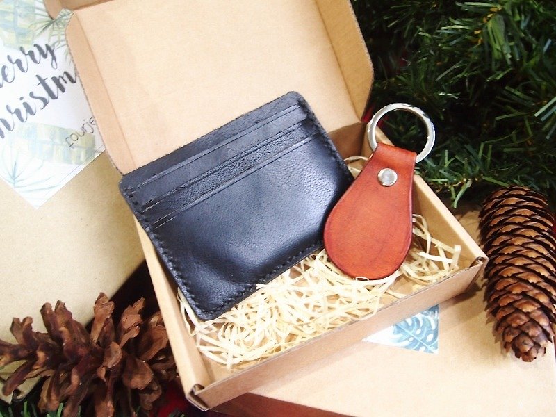 \\ Premium Gift Set \\ Men's Credit Card Holder Wallet in black + Key Holder - 名片夾/名片盒 - 真皮 黑色