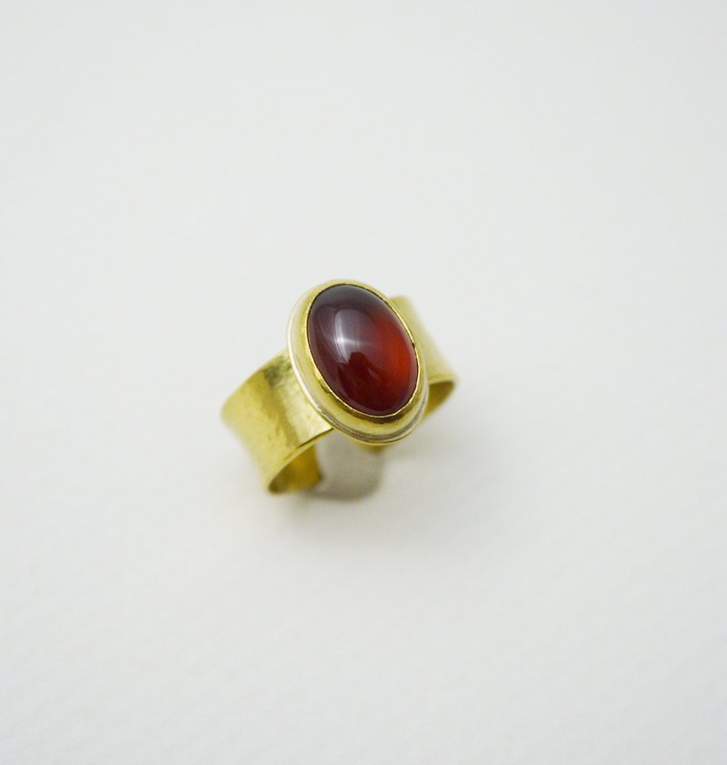 Simple Series-Hessonite Garnet‧Brass Wide Open Ring - General Rings - Copper & Brass Red