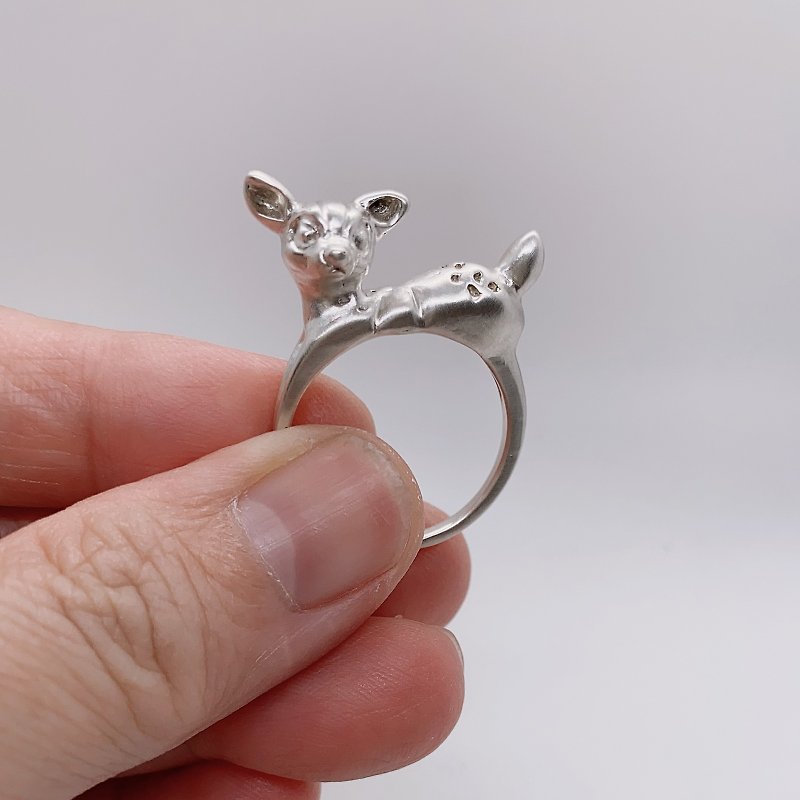 [Handmade sterling silver deer ring] Little luck hidden in your fingertips - General Rings - Sterling Silver 