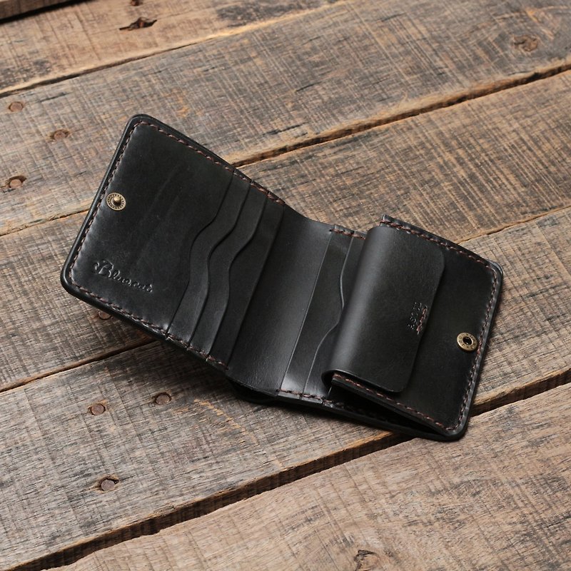 Crafted short clip | Gentleman's black vegetable tanned cow leather | Multi-color - Wallets - Genuine Leather Black