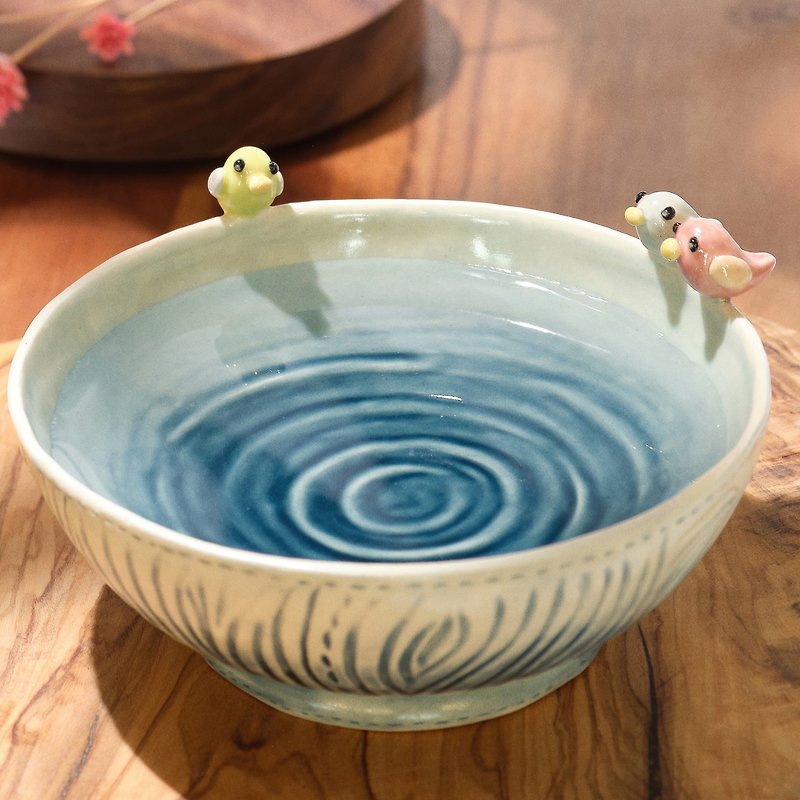 Birdbath trinket bowl - ของวางตกแต่ง - ดินเผา สีน้ำเงิน