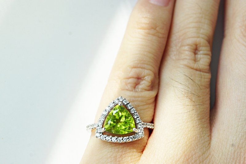 Natural Peridot Trillion Cut Ring Sterling Silver 925. - General Rings - Sterling Silver Green