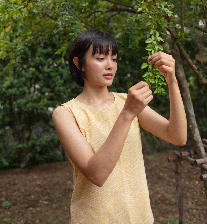 Mulmul mustard pine tank top - Women's Tops - Cotton & Hemp Yellow