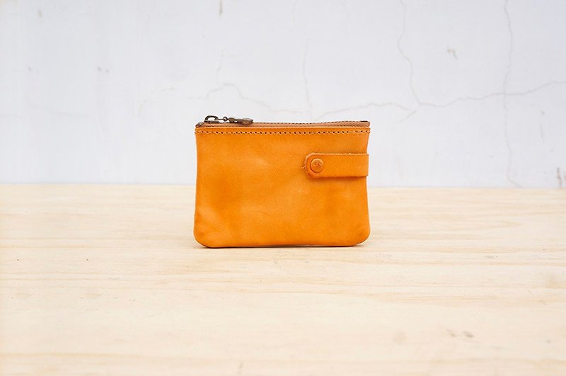 New leather の coin purse (customizable lettering) - กระเป๋าใส่เหรียญ - หนังแท้ สีส้ม