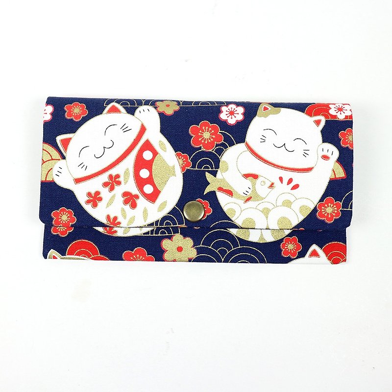 赤い封筒バッグ通帳現金収納バッグ-元元招き猫（ブルー） - ご祝儀袋・ポチ袋 - コットン・麻 ブルー