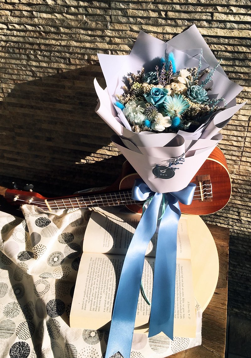 [Light Blue Cherish] Dry Flower / Eternal Rose / Sun Rose / Bouquet / Immortal Bouquet - ช่อดอกไม้แห้ง - พืช/ดอกไม้ สีน้ำเงิน