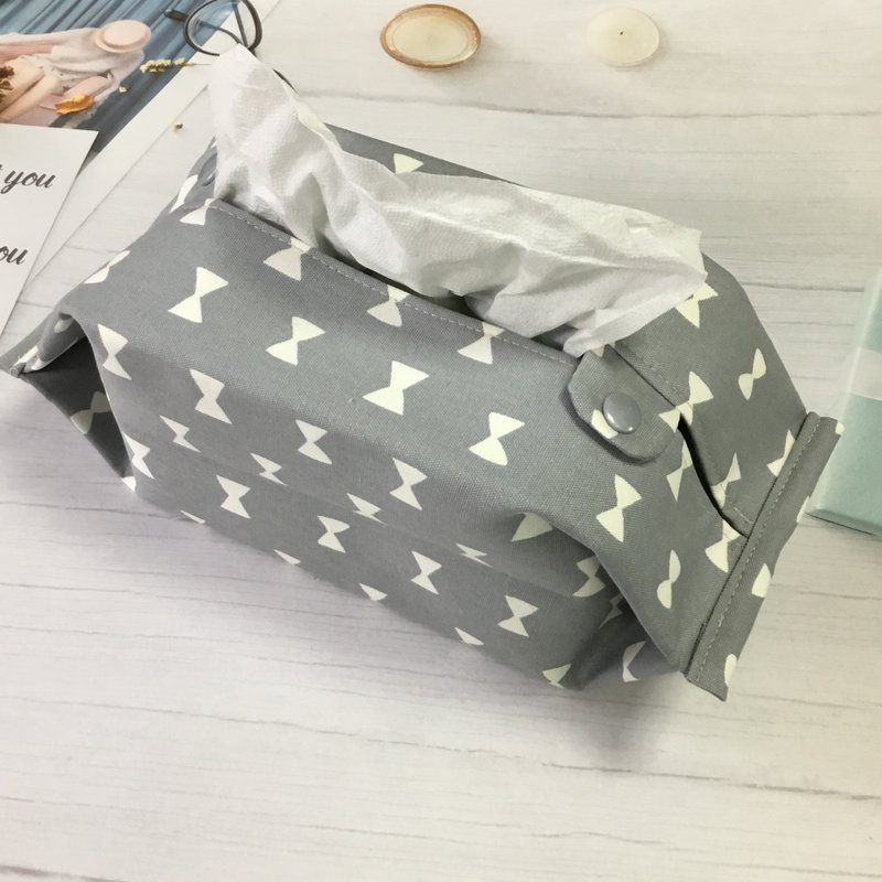居家車用面紙套  小蝴蝶結A款 - 面紙盒 - 棉．麻 灰色