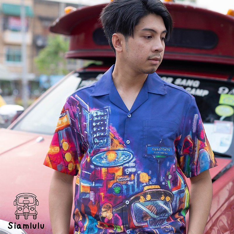Siamlulu เสื้อฮาวาย ลาย Nigh Life at Khaosan Road - เสื้อเชิ้ตผู้ชาย - วัสดุอื่นๆ หลากหลายสี