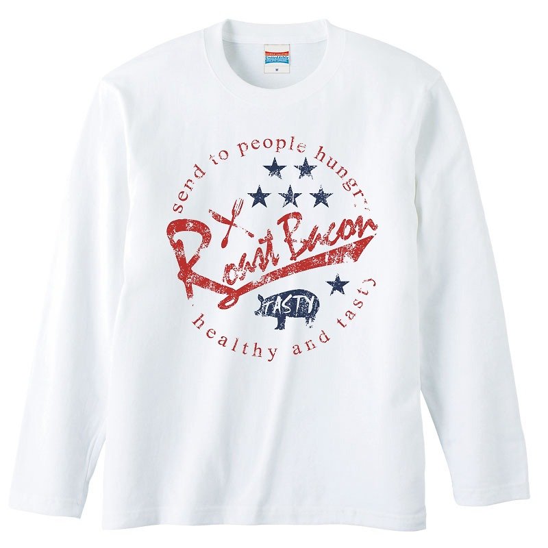 Long Sleeve T-shirt / Roast Bacons (STAR) - เสื้อยืดผู้ชาย - ผ้าฝ้าย/ผ้าลินิน ขาว
