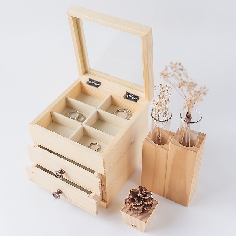 【Wood color | double pumping jewelry box II】 handmade logs wooden box gift box birthday gift - Storage - Wood 