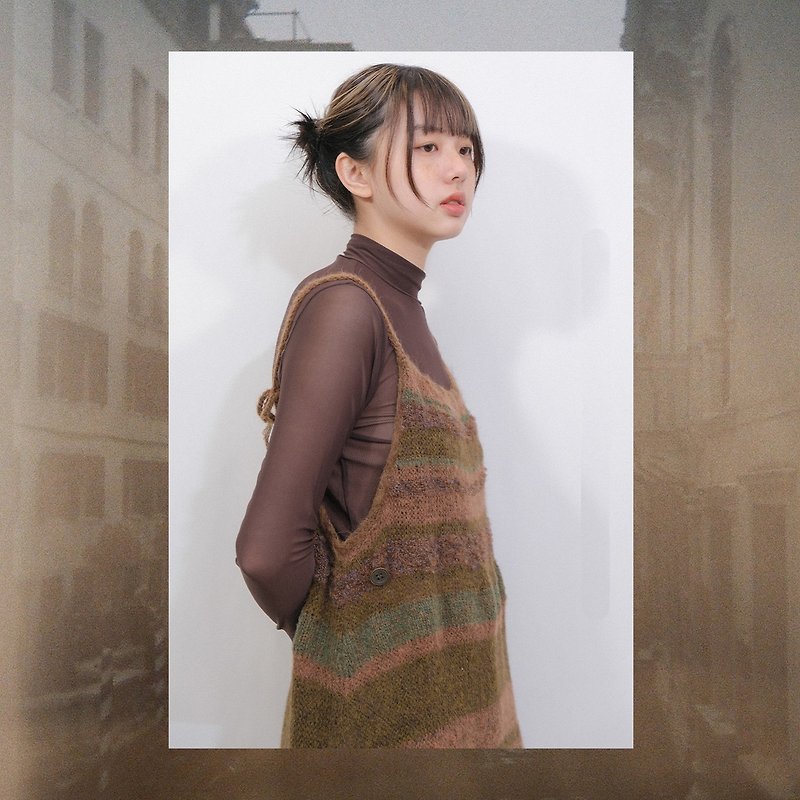 【BORING 03.13】Striped Knitted Dress - Women's Sweaters - Wool Brown