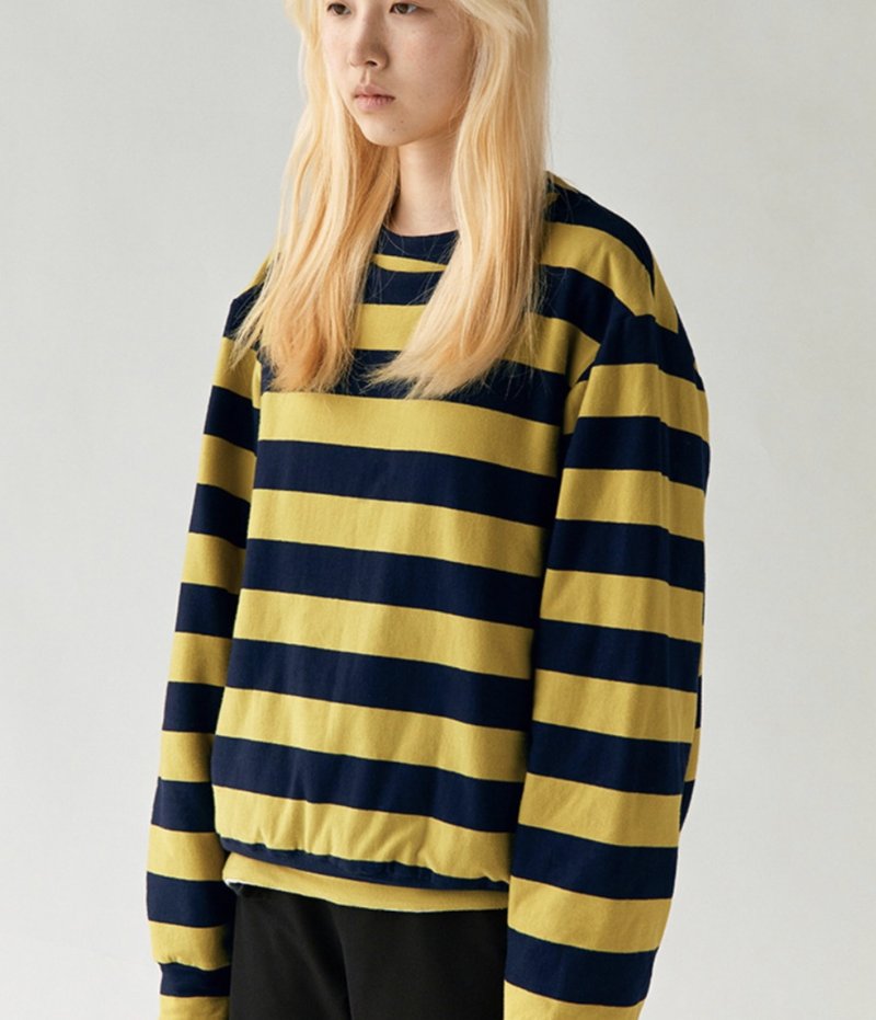 Puffy Sweater 親膚柔軟云朵衛衣 寬條紋 兩面穿 - 帽T/大學T - 其他材質 黃色