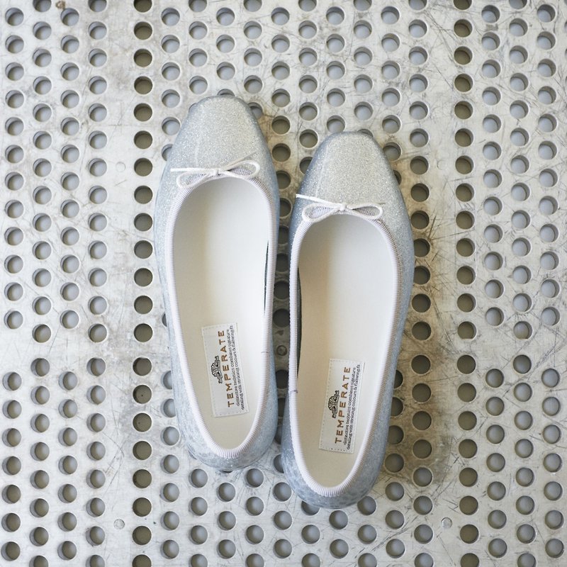 EMMA GLITTER (SILVER) PVC SQUARE TOE FLATS / RAIN SHOES スクエアトゥ パンプス - 雨靴/防水鞋 - 防水材質 銀色