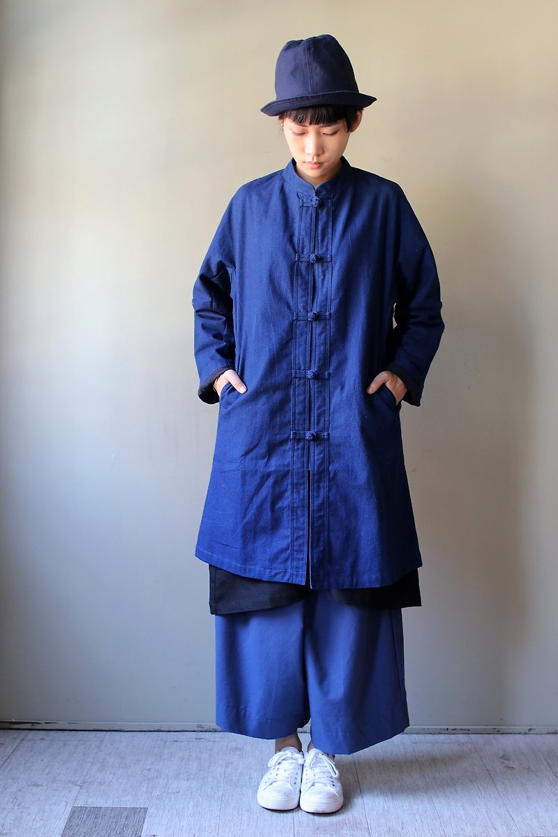 Omake Kung Hu Coat - เสื้อเชิ้ตผู้ชาย - ผ้าฝ้าย/ผ้าลินิน สีน้ำเงิน