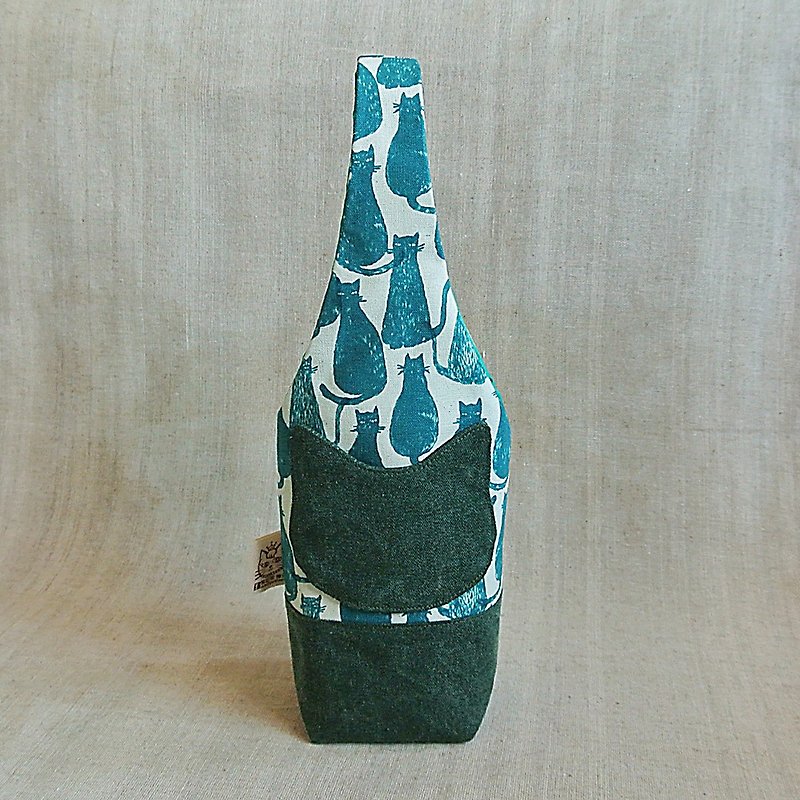 Mysterious Green Cat-Water Bottle Bag/Insulation Cup Bag/Beverage Bag/Umbrella Bag - Beverage Holders & Bags - Cotton & Hemp Gray