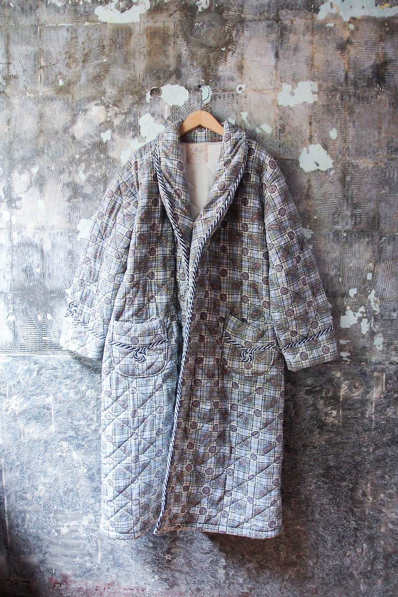 裊裊百貨公司-Vintage 日本變形蟲布花長板棉襖外套 復古著 - 女大衣/外套 - 棉．麻 