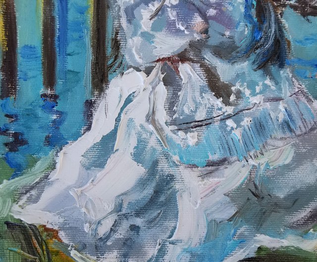 キャンバスに描かれた北の少女の油絵。ノルウェーの芸術、女性の絵画