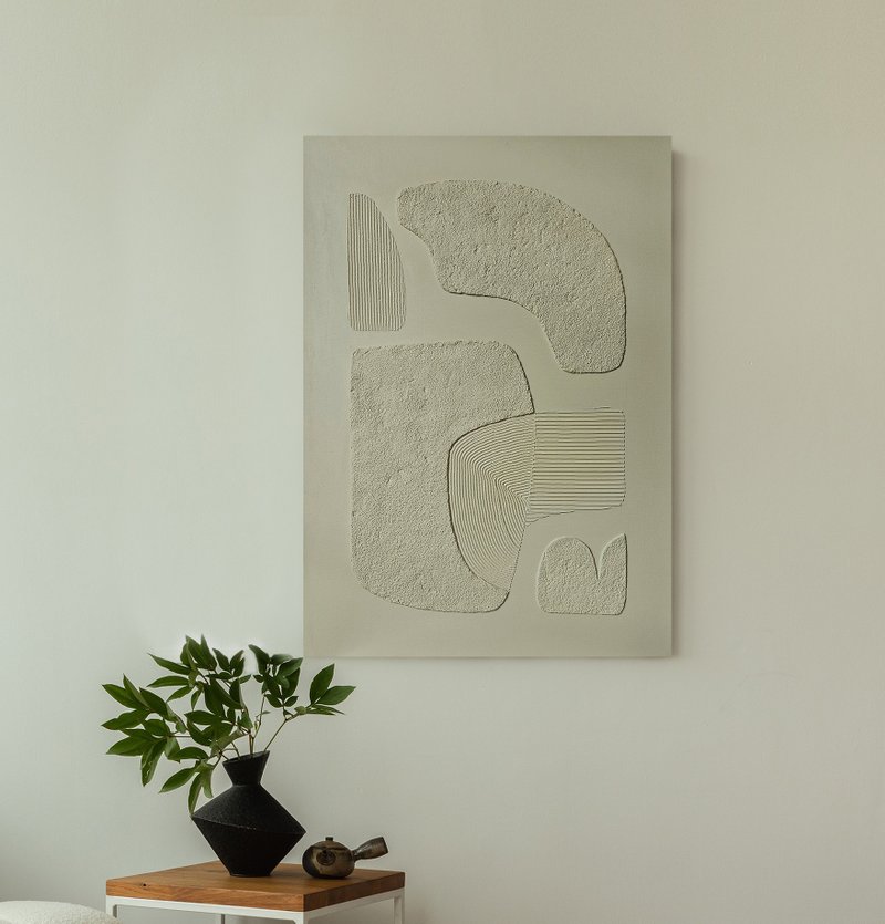 Textured wall art | Textured art | Texture art | Texture painting | Sage bay 2 - 壁貼/牆壁裝飾 - 棉．麻 灰色
