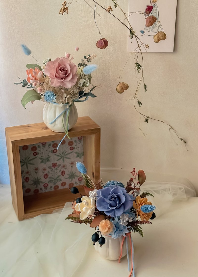 童話風 永生小盆花 復古色 開幕花禮 - 乾燥花/永生花 - 植物．花 藍色