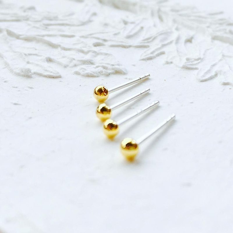 999 Pure Gold【Super Mini Ear Pins】 - ต่างหู - เงินแท้ สีทอง