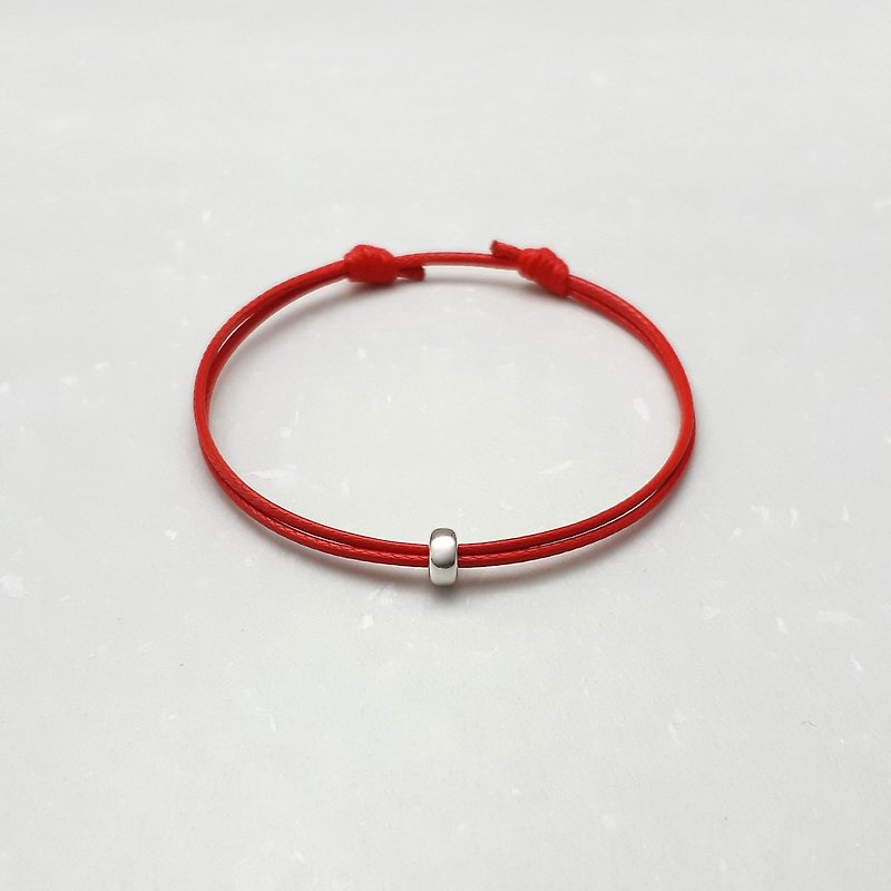 蠟線手環 s925純銀 車輪珠 素色簡約 蠟繩細線 紅繩 紅線 - 手鍊/手鐲 - 其他材質 紅色