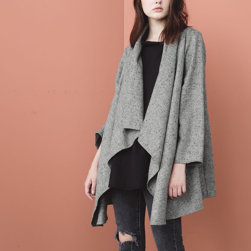Wrap-neck coat - ash - Women's Casual & Functional Jackets - Wool Gray