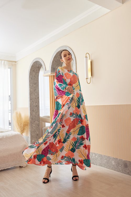 slowsundaynight Soft Silk Kaftan for Beach Wear Lounge Wear Kaftan Dressing Gown