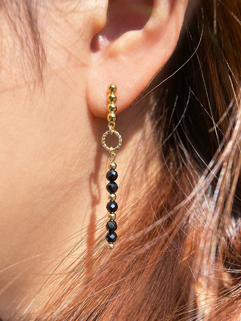 Natural black Stone earrings - Earrings & Clip-ons - Copper & Brass 